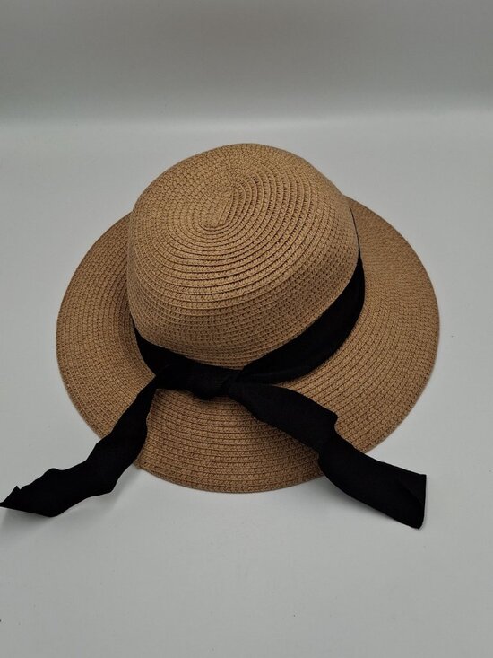 Furtalk Wide-Brim Straw Sun Hat With Black Ribbon Bow Summer Beach Hat main image 8